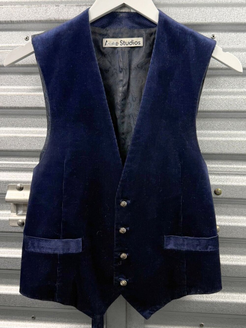 ACNE STUDIOS DARK BLUE CORDURORY VEST WAISTCOAT PAISLEY PRINT BACK